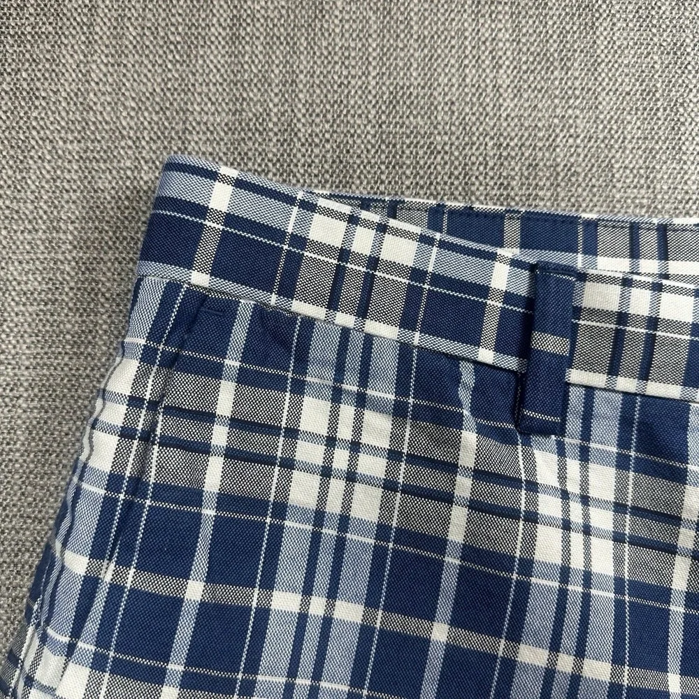 Banana Republic Aiden Shorts Mens 34 Blue Plaid Chino Golf Casual Outdoor Hiking